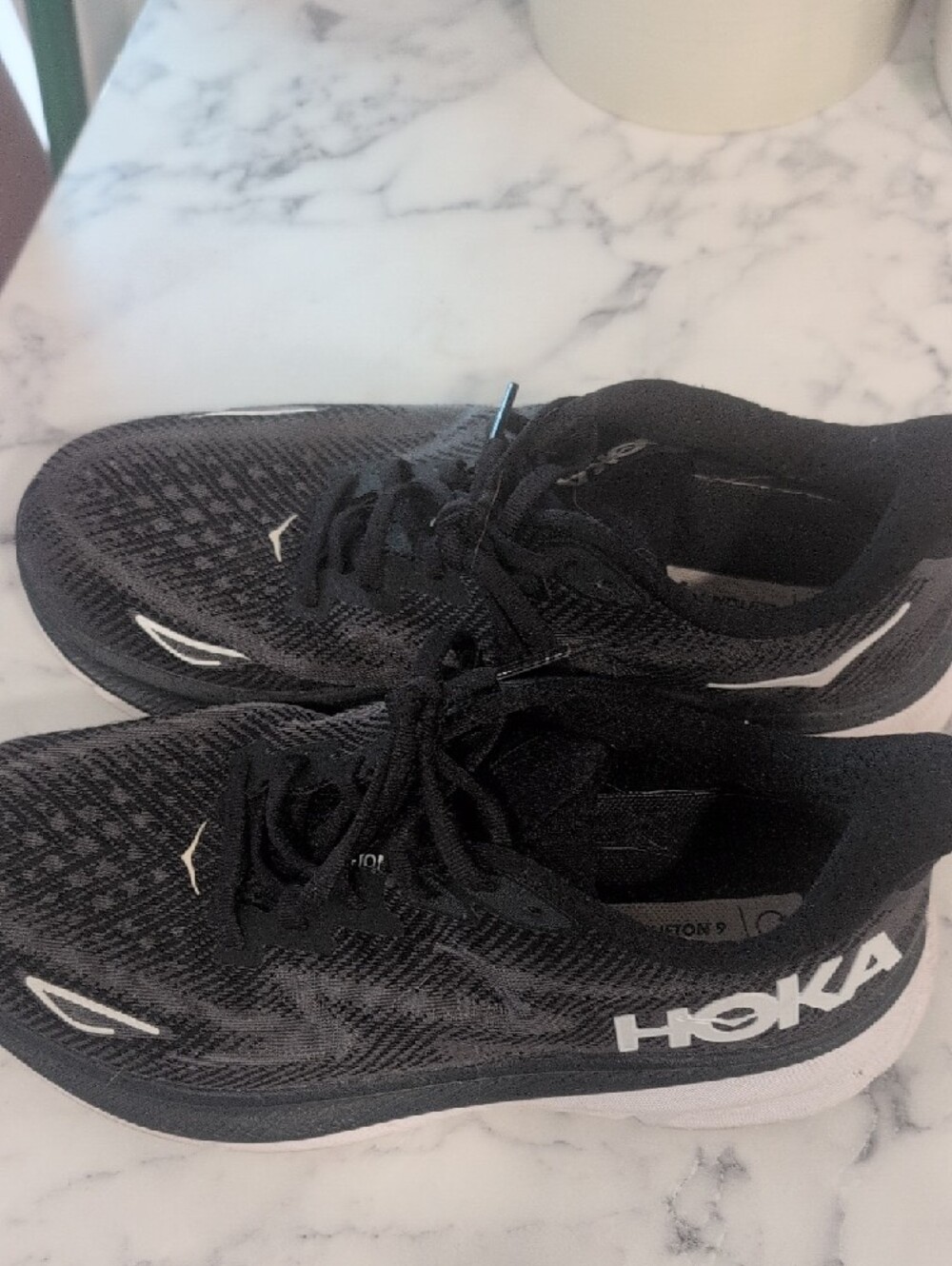 Hoka Clifton 9 Wide Women's Running Shoes Black with White Accents - Picture 2 of 9